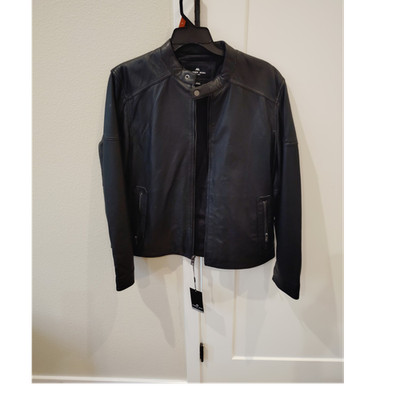 Andrew Marc Black Leather Bomber Jacket Men's L Zip   50% OFF RETAIL 