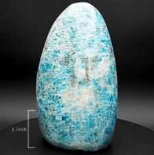 Apatite polished free form blue gemstone mineral rock Madagascar