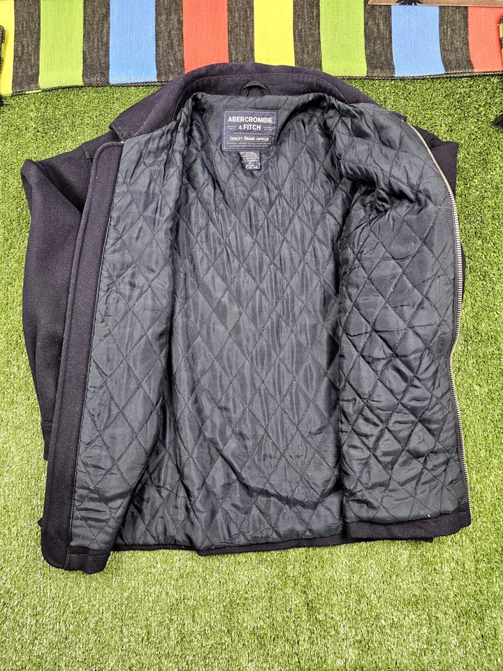 Abercrombie fitch men wool blend jacket M full zip dark blue pockets vintage - Image 2 of 4