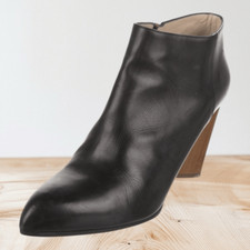 Authentic YSL Black Pointed Toe Booties With Wood Heels