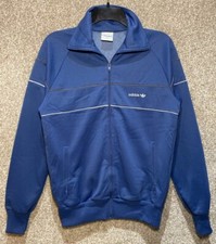 Vintage 80s Adidas Trefoil Mens Blue Retro Full Zip Track Jacket Size Small