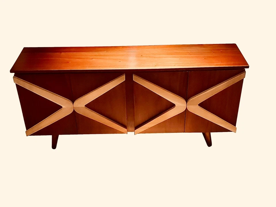 Mid-century Modern Credenza Boomerang Handmade Solid Walnut MCM Sideboard Media  - Image 4 of 4