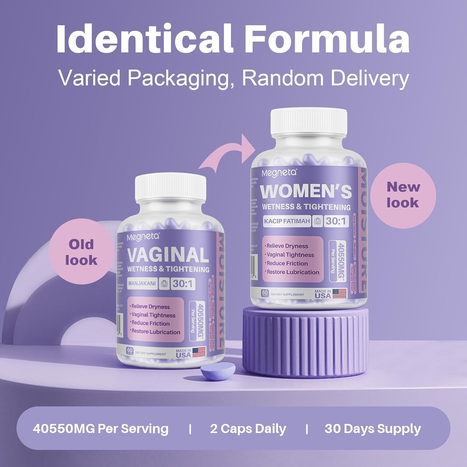 MEGNETA Vaginal Moisturizer Capsules, Kacip Fatimah 30,000mg & Manjakni 6,000mg