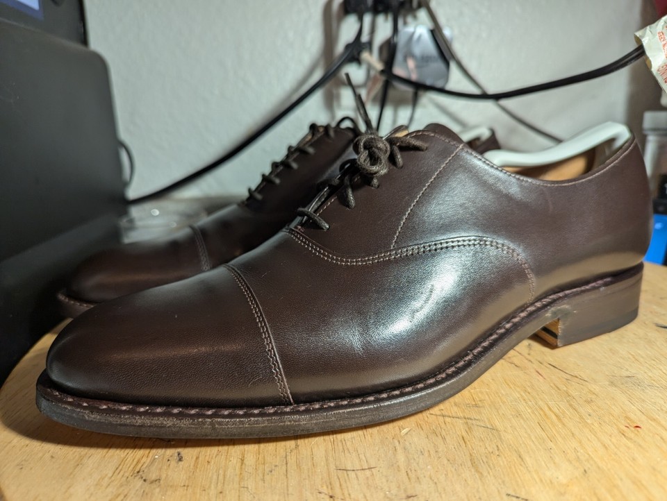 Sanders Diplomat Cap Toe Oxford Brown Leather Dress Shoes 10 US Made In