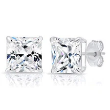 Sterling Silver Square Princess-Cut CZ Post Stud Earrings Butterfly Back Unisex
