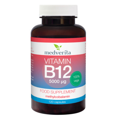 MEDVERITA Vitamin B12 5000 mcg vegetarische Kapseln + präbiotisches Inulin - 120 Kapseln