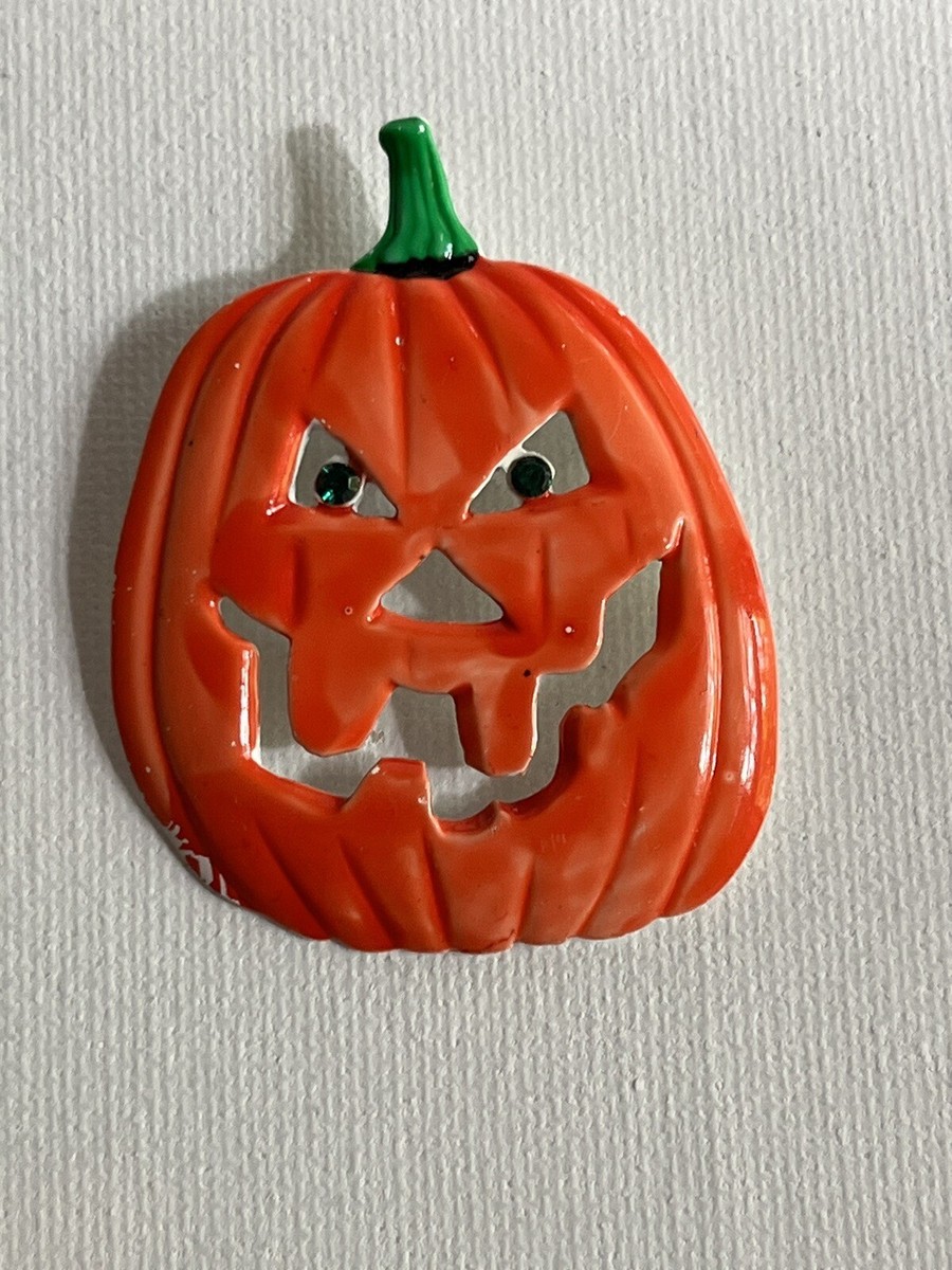 VTG JJ Jonette Enamel Jack O' Lantern Pumpkin Halloween Brooch Pin