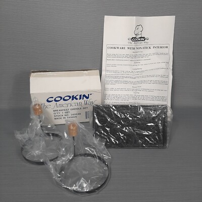 VTG Cookin' The American Way Pig Bacon Press Egg Pancake Ring Griddle Set New