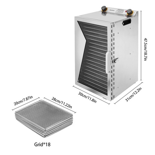 18 TRAY FOOD DEHYDRATOR STAINLESS STEEL MEAT FRUIT VEGETABLE JERKY DRYER MACHINE - Picture 9 of 21
