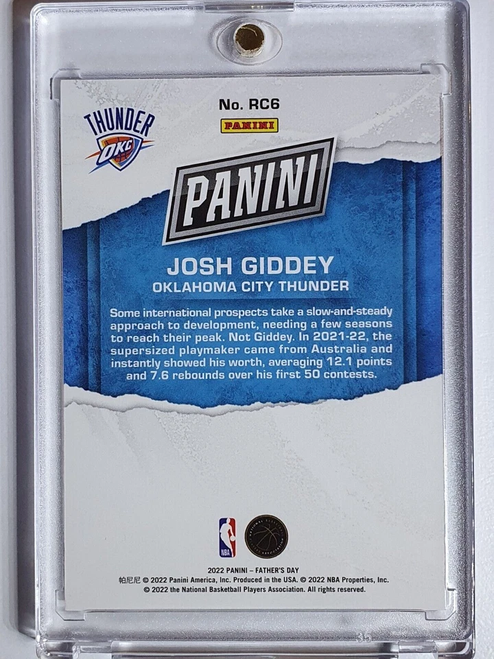 2022 Panini Josh Giddey Rookie #RC6 SILVER HOLO /199 Holo - Ready to Grade - Image 3 of 3