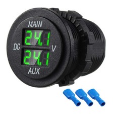 Green Led Digital Double Voltmeter Round Panel Voltage Monitor For Car Pickup Rv