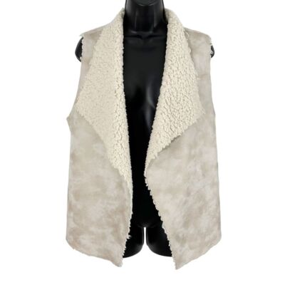 525 America Luxe Sleeveless Draped Faux Shearling Fur Vest Beige Size Medium