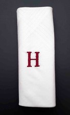 Embroidered Handkerchief Pocket Square H Monogram White Red Cotton Men's