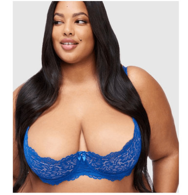 NWT Frederick's of Hollywood Women 36F Bra Blue Demi Lace Sandie Underwire Sexy