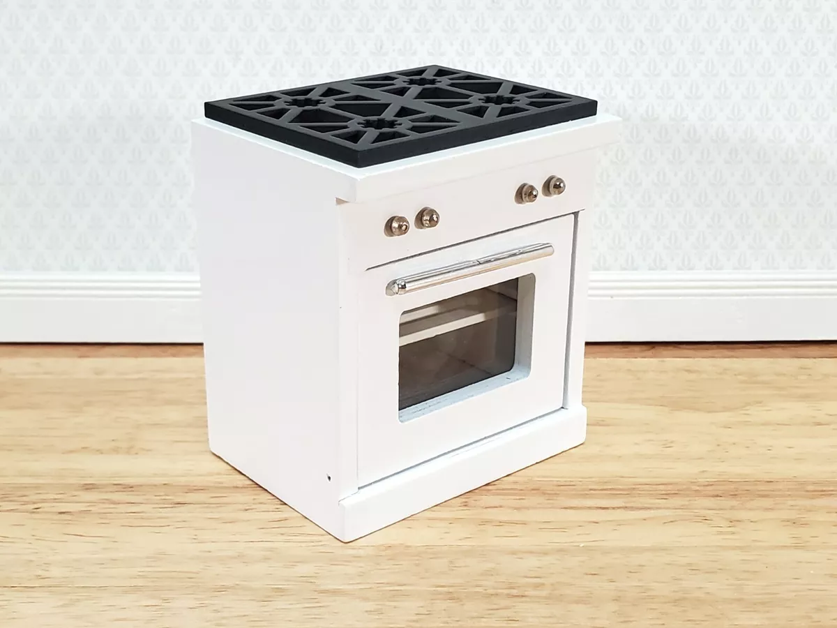 Dollhouse Kitchen Oven w/ Stove Top Modern White 4 Burners 1:12 Scale  Miniature