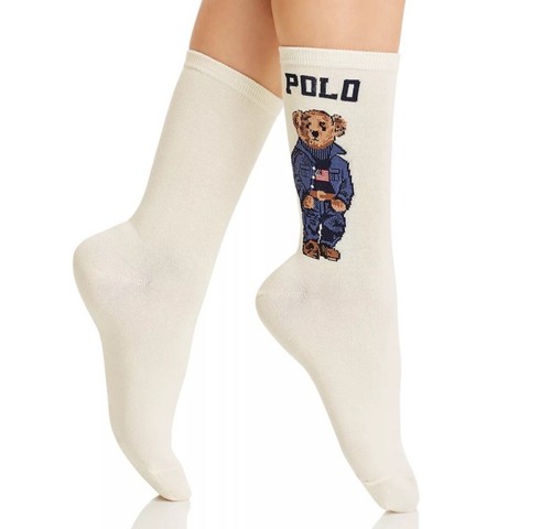 Polo Ralph Lauren Women’s Polo Bear Crew Socks Denim Bear Ivory SZ 9-11 NWT