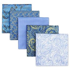 5 Pieces Assorted Mens Silk Pocket Square Handkerchiefs Set