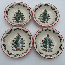 SET Of 4 SPODE CHRISTMAS TREE HOLLY 6.5" CEREAL BOWLS W/RED TRIM HTF NWT
