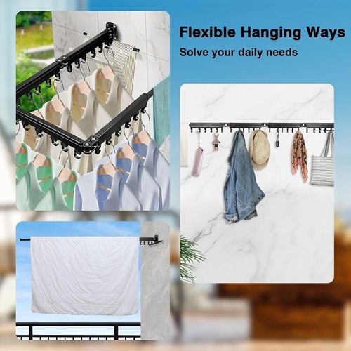 Wall Mounted Drying Rack Clothing Retractable,Foldable Clothes Hanger w/ 24 Hook - Picture 4 of 9