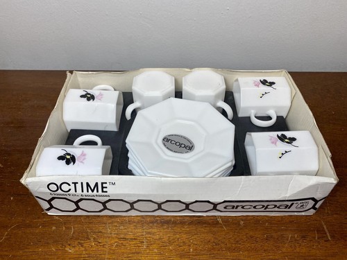 France Arcopal Floral Set 6 Demitasse weiß Tassen & Untertassen Espresso Tee Kaffee - Bild 1 von 8