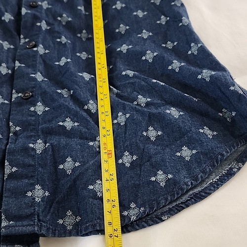 Camisa Uniqlo Denim Estampada Manga Larga Mujer Mediana Azul Cuello Abotonado Preppy - Imagen 8 de 10