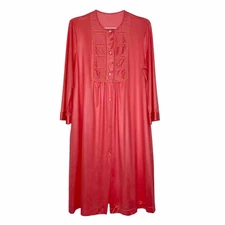 Vintage Gossard Artemis House Dress Robe Size M Coral Button Front 60s Nylon