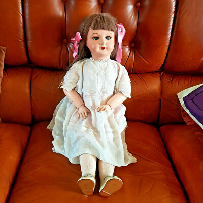 Poupée Ancienne SFBJ 301 UNIS FRANCE 70cm - Cheveux Naturels, Tenue D'origine, Bouche Ouverte, Années 1950