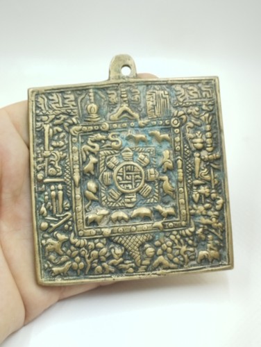 Antique Himalayan Nepalese Tibetan Bronze Zodiac Dharma Talisman Amulet Pendant - Picture 7 of 10