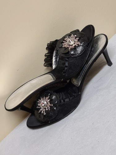 Casadei black dress up sandals with costume diamond, size 8.5 B - Picture 4 of 9