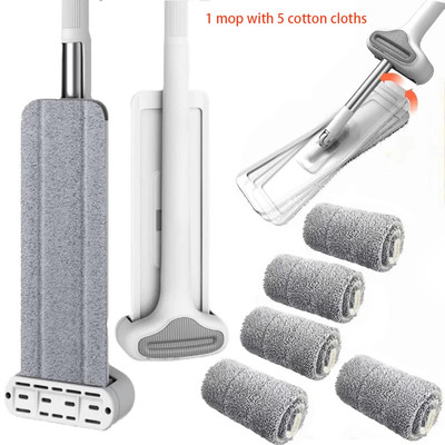 Squeeze Mop Magic floor mop cleaning w/ 5 resusable cotton cloth pads