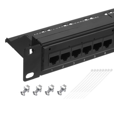Patch Panel, 1U 19'' Cat6 Key Stone Blank Network 24-Port Patch Panel for PC
