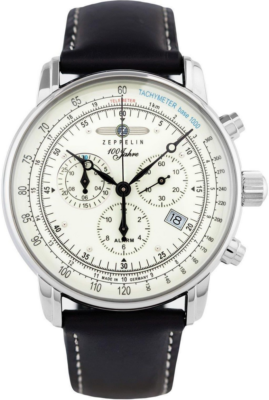 Zeppelin Silver Lume Dial Men's Watch Alarm 100 Years Chronograph