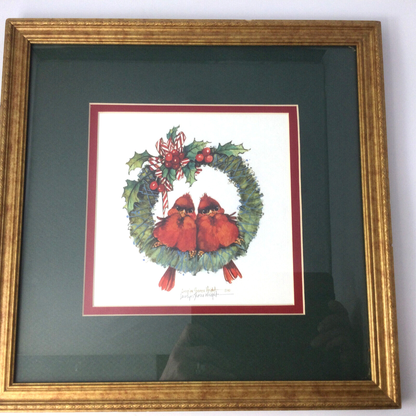 Carolyn Shores Wright Wall Hanging Picture Art Print Birds Cardinals Signed