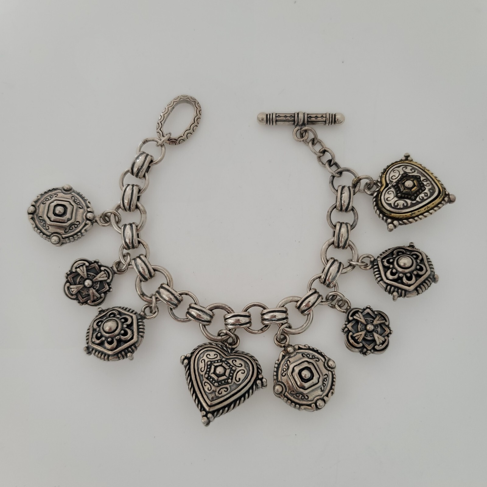 Solid, Heavy Sterling Etruscan Charm Bracelet - image 1