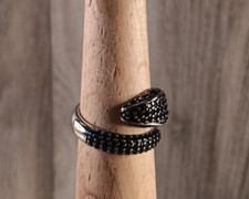 Silver Snake Ring Black Pave Enamel Wrap
