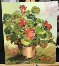 Shari N "Red Flowers" Original Impressionism Artwork (Oil on Canvas) 