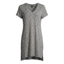 Tahari T-Shirt Dress M Medium Gray V-Neck Mini Knit Pocket Casual Summer