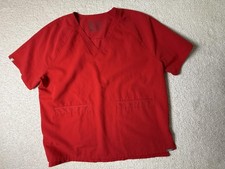 FIGS Scrub Top Mens XL Red V-Neck Pocket Cotton Blend Technical Medical