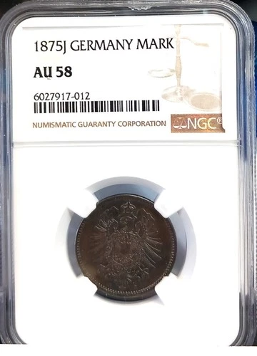 GERMANY 1875J MARK NGC AU 58