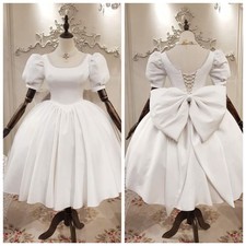 Princess Square Neck Puff Sleeves Short Wedding Dresses With Big Bow Bridal Gown