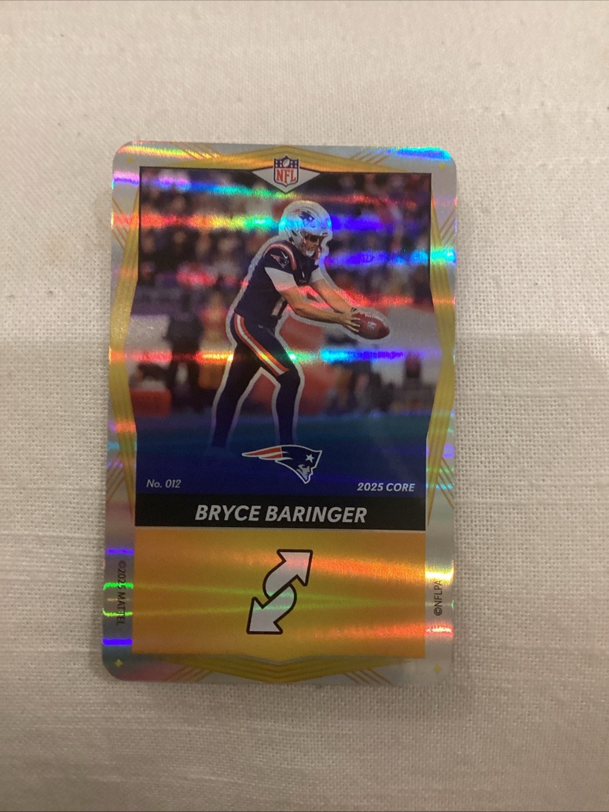 Bryce Baringer 2025 Uno Elite Yellow Foil #012 New England Patriots