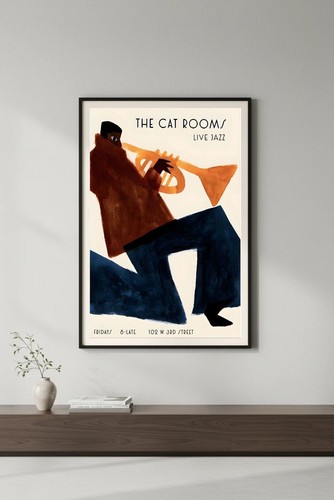 Poster The Cat Rooms Live Jazz - USA 80s 🎺🎶 - 24x36” - Rara Ristampa 🤯💯! - Foto 2 di 5