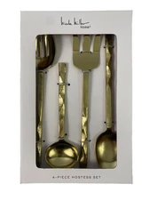 New Nicole Miller 4 Piece Hostess Serving Set Gold