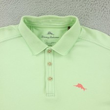 Tommy Bahama Polo Shirt Mens Medium Green Solid Supima Cotton Knit Marlin Logo