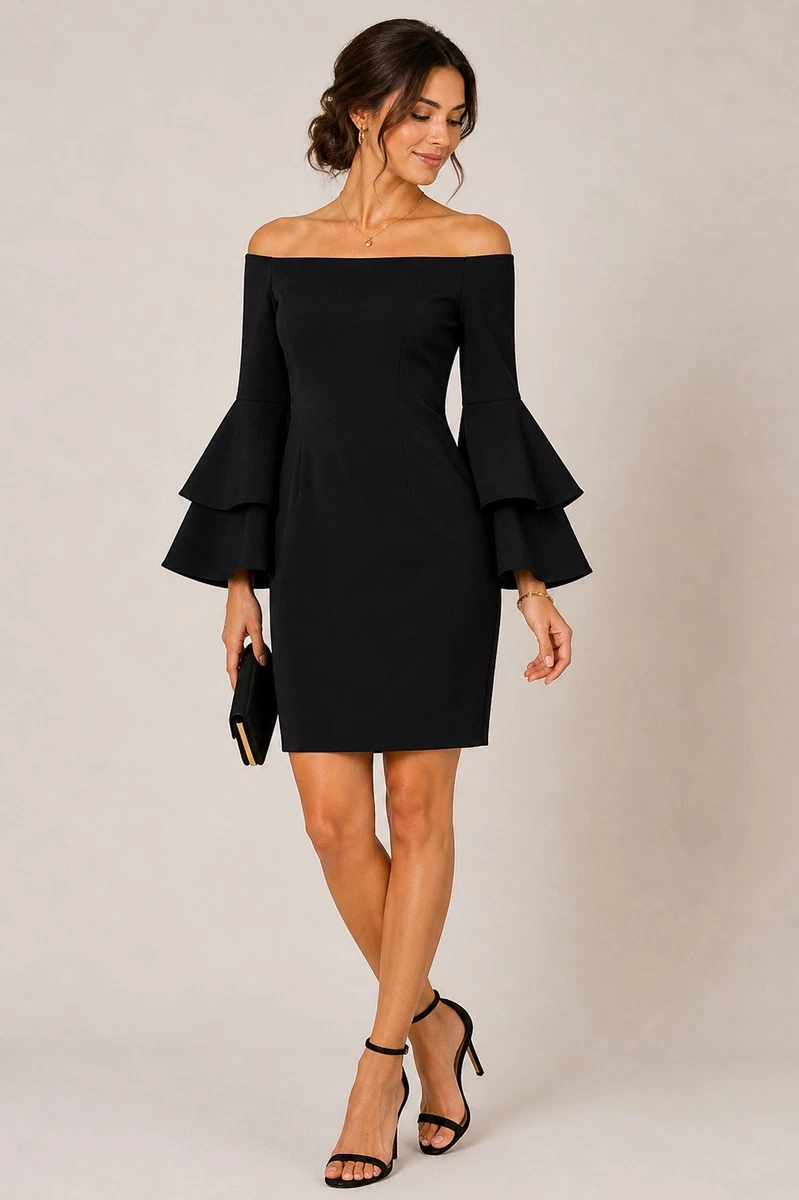 calvin klein off the shoulder bell sleeve dress Calvin Klein Womens Light Pink Tiered Bell Sleeves Off-Shoulder Dress 4