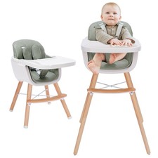 3-in-1 Convertible Wooden High Chair, High Chairs for Babies and Toddlers, Ba...