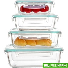 4 Piece Glass Food Storage Containers Airtight Locking Lids Stackable Set New