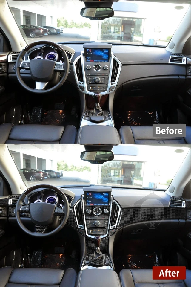 Kits completos de embellecedores de tablero de fibra de carbono real de 35 piezas para Cadillac SRX 2010-2016 Foto 3 de 4