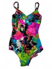 Vintage 80s Floral One Piece Swimsuit Womens 12 34C Retro Bathing Suit