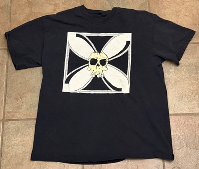 Y2K Skull Iron Cross Graphic T Shirt Black Biker Skater Grunge Tee Choppers
